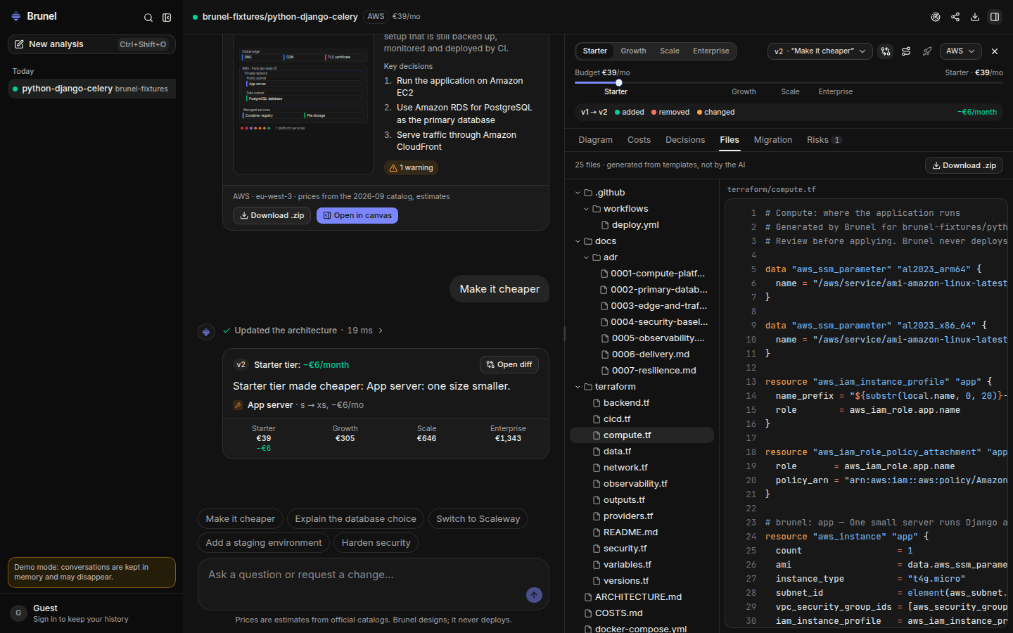 The generated Terraform files in the file viewer